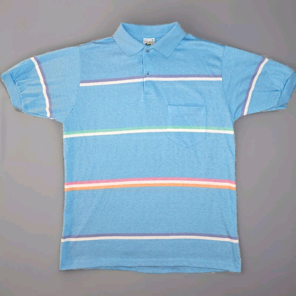 Y2K 90's Striped, Preppy Polo Shirt - Le Tigre Men's Size Medium Retro Blue
